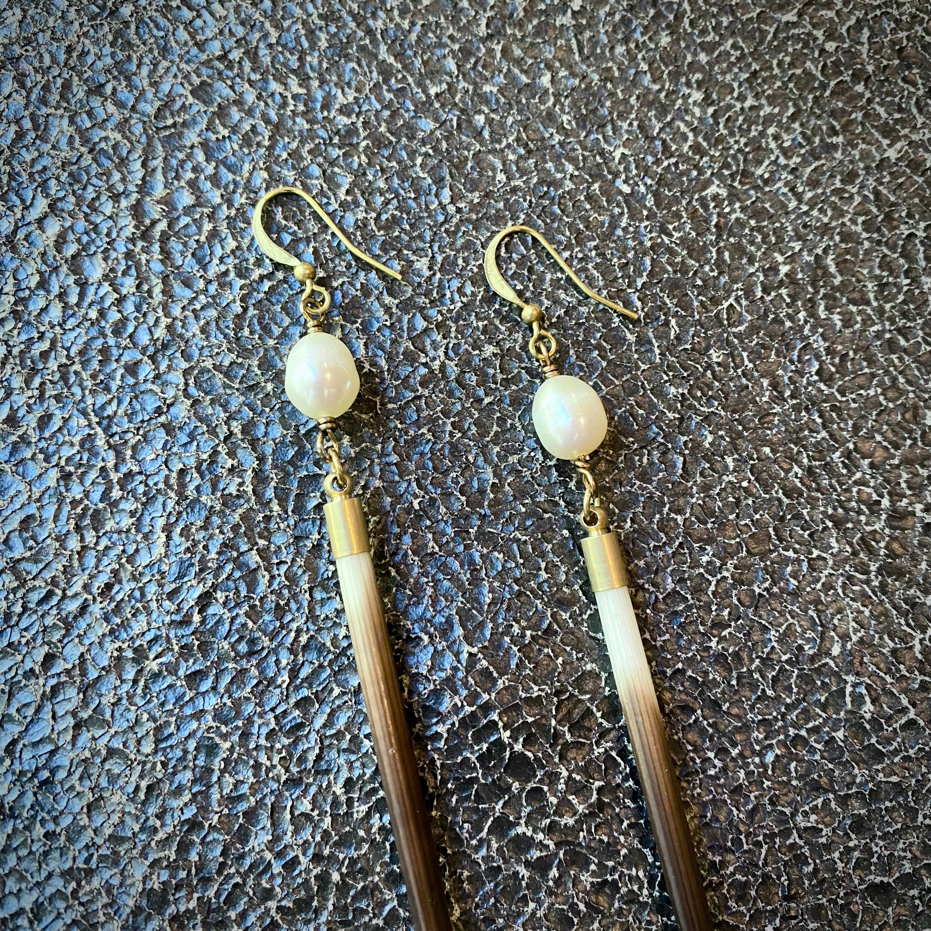 Porcupine Quill & Pearl Earrings, Freshwater Pearls & Quills: Pearl