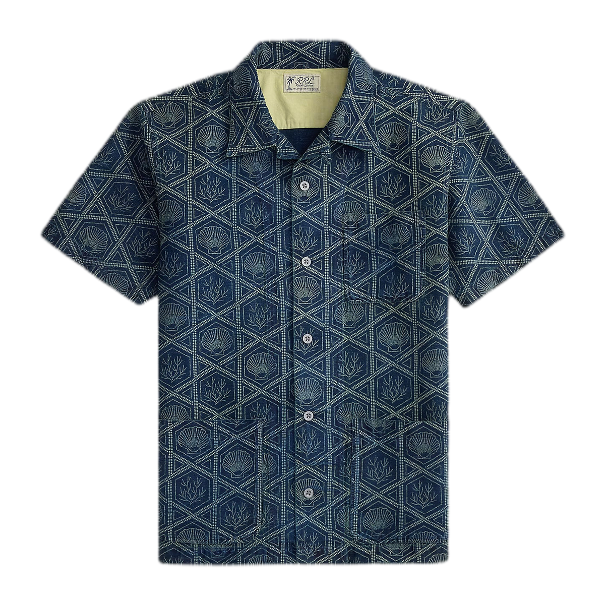 RRL Indigo Shell-Print Linen-Cotton Shirt