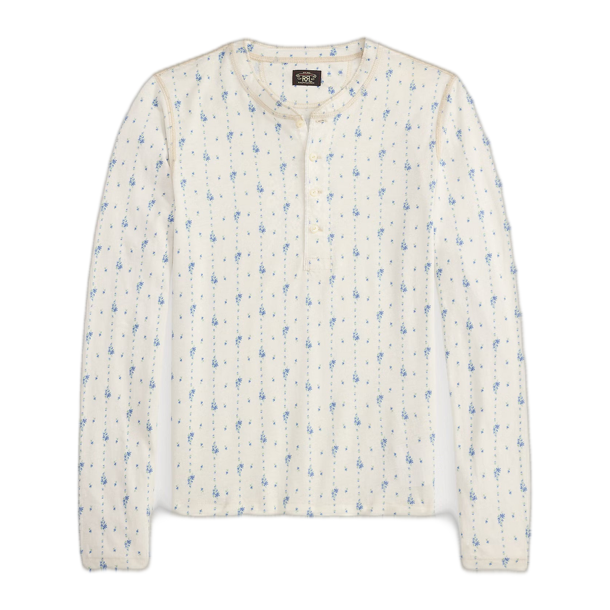 Floral Linen-Cotton Henley Shirt