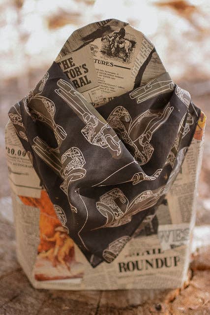 Western Saddle in Arena Brown Cowgirl Silk Scarf Wild Rag Ready-to-gift