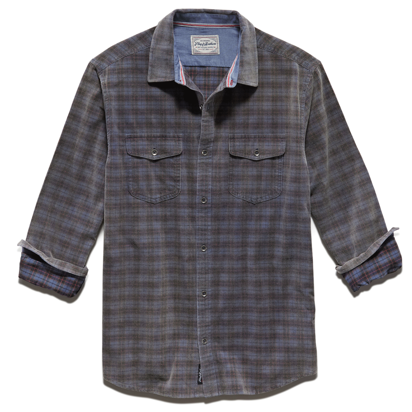 HERALD VINTAGE WASHED CORDUROY SHIRT -NAVY/BROWN/RED