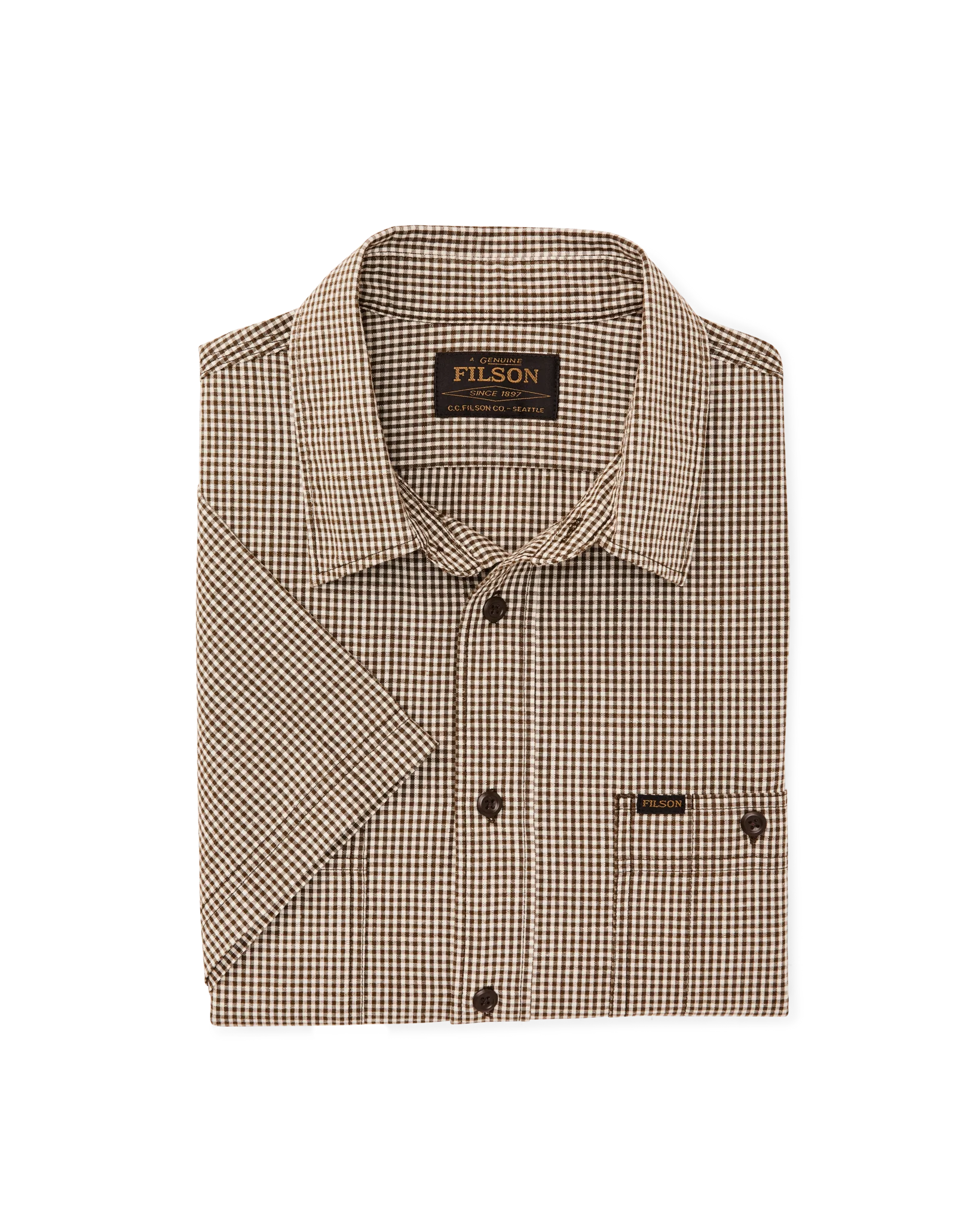 Short Sleeve Chambray Shirt - Coffee / Natural Plaid