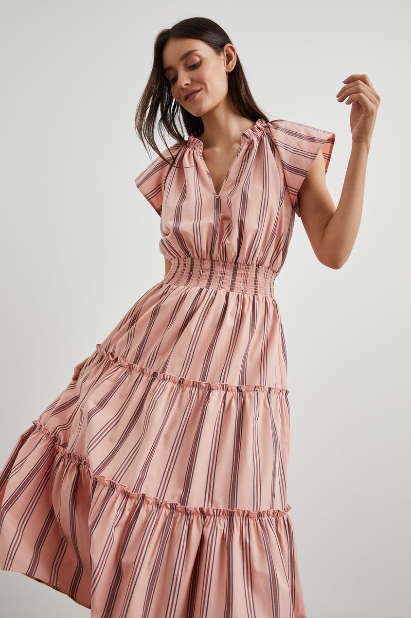 Amellia Dress - Coral Navy Stripe