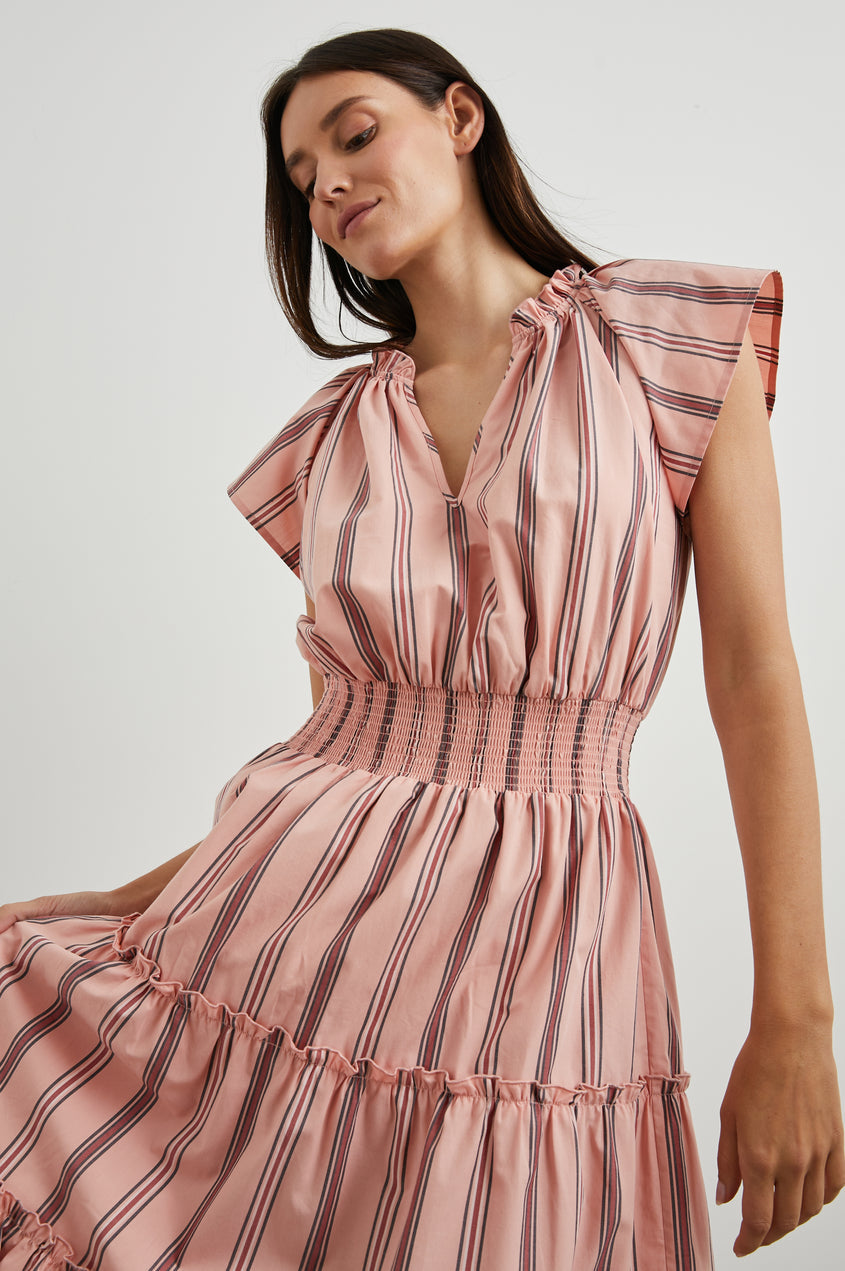 Amellia Dress - Coral Navy Stripe