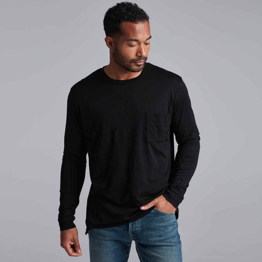 ASHER LONG SLEEVE POCKET TEE - BLACK