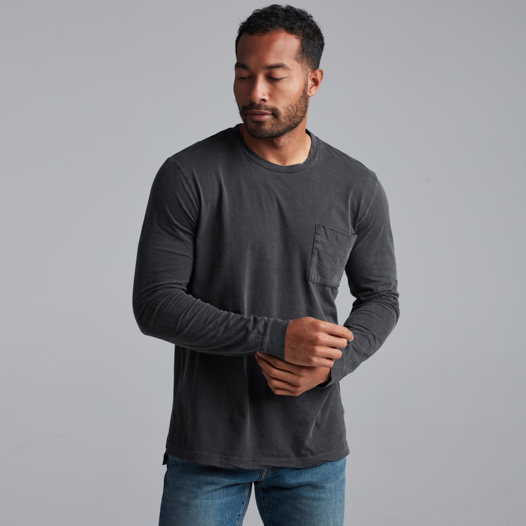 ASHER LONG SLEEVE POCKET TEE - FADED BLACK