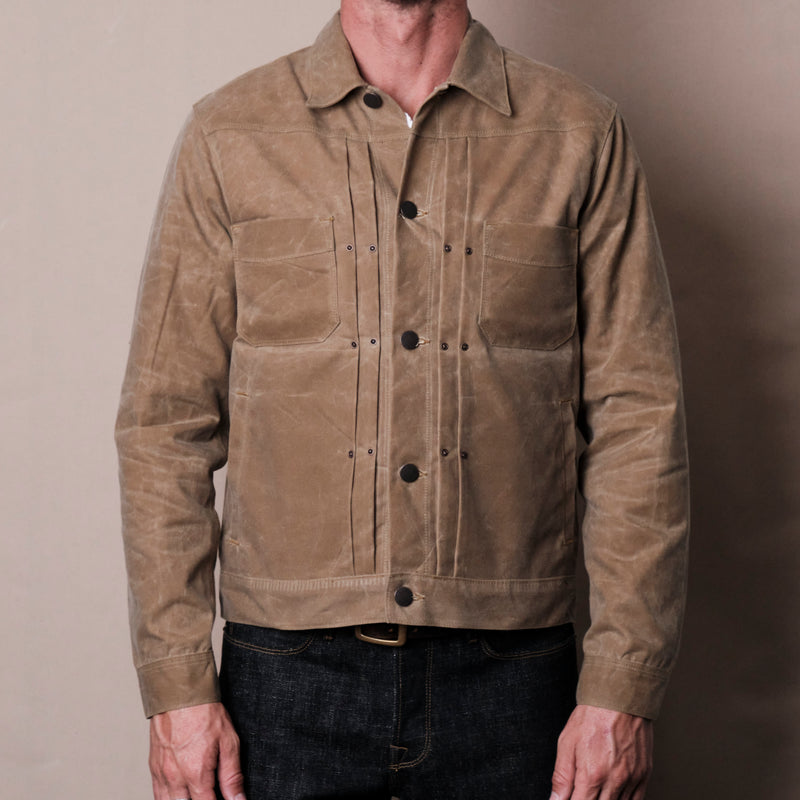 RIDERS JACKET WAXED CANVAS TOBACCO WITH TUMBLEWEED RED INTERIOR