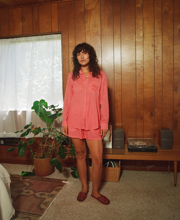 Biarritz Stripe Pajama Short - Red