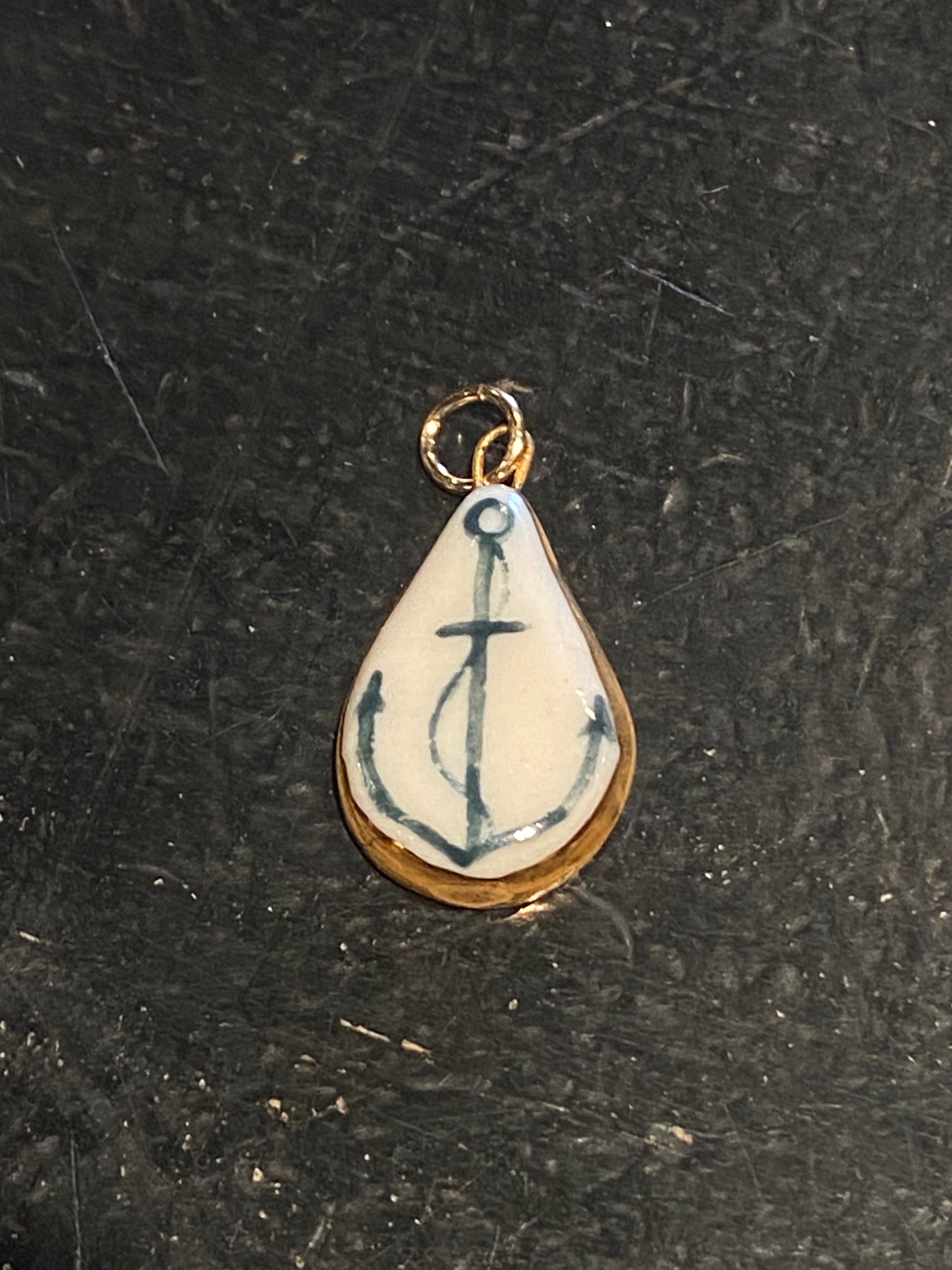 Anchor Charm - Large Teardrop - Navy