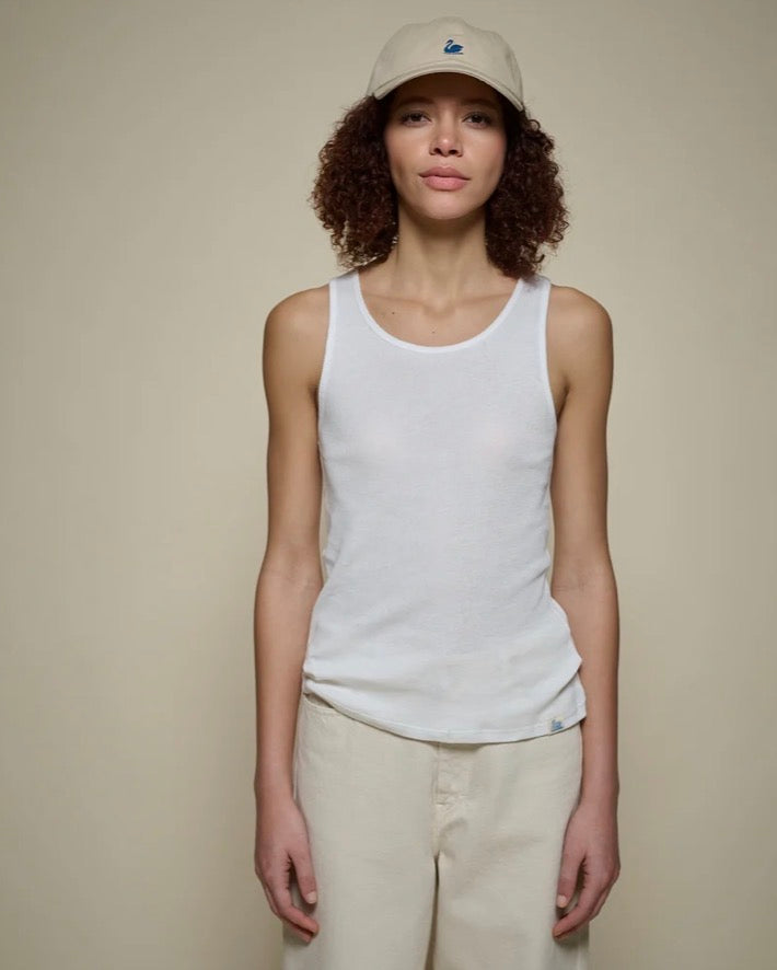 Fine Ribbed Cotton Women's Singlet - White