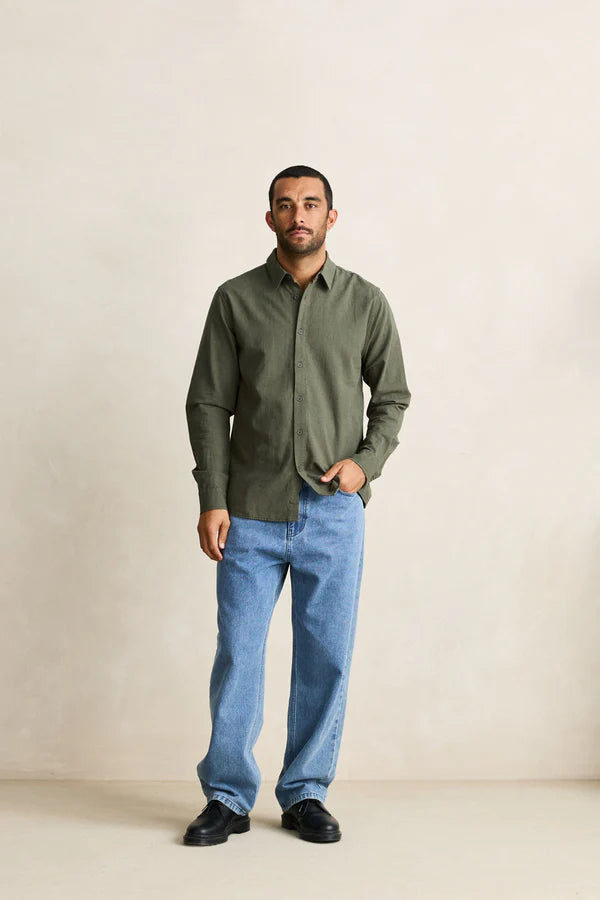 Classic Linen Ls Shirt - Forest Green
