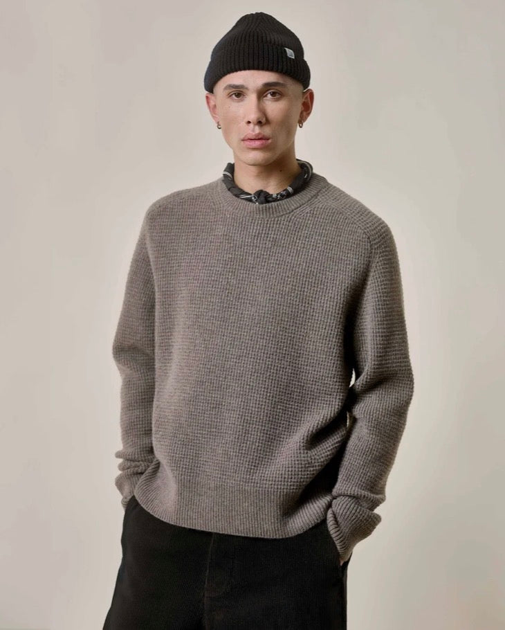 Merino Wool-Cashmere Waffle Structure Sweater - Grain