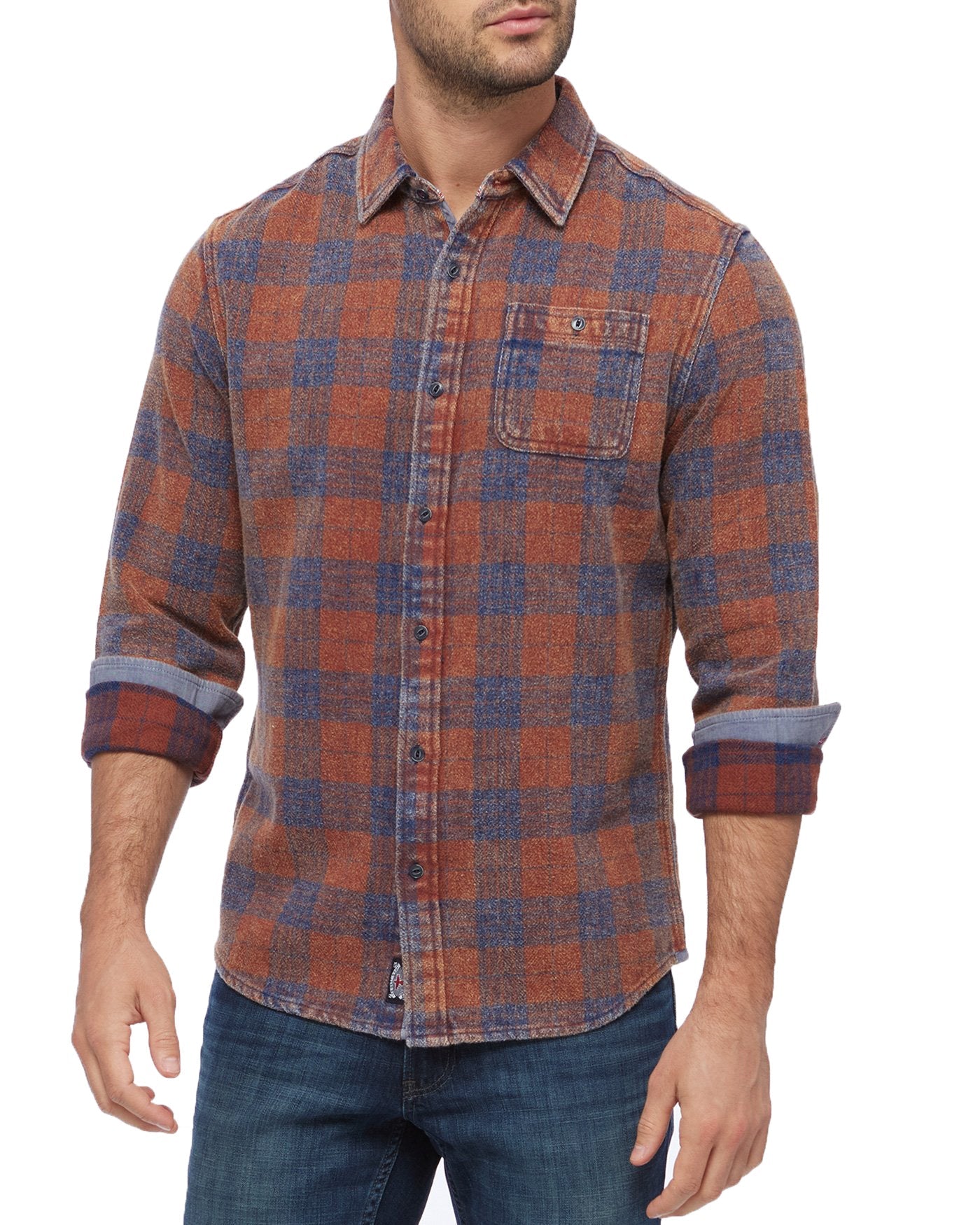 RYE VINTAGE WASHED FLANNEL SHIRT - RUST/NAVY