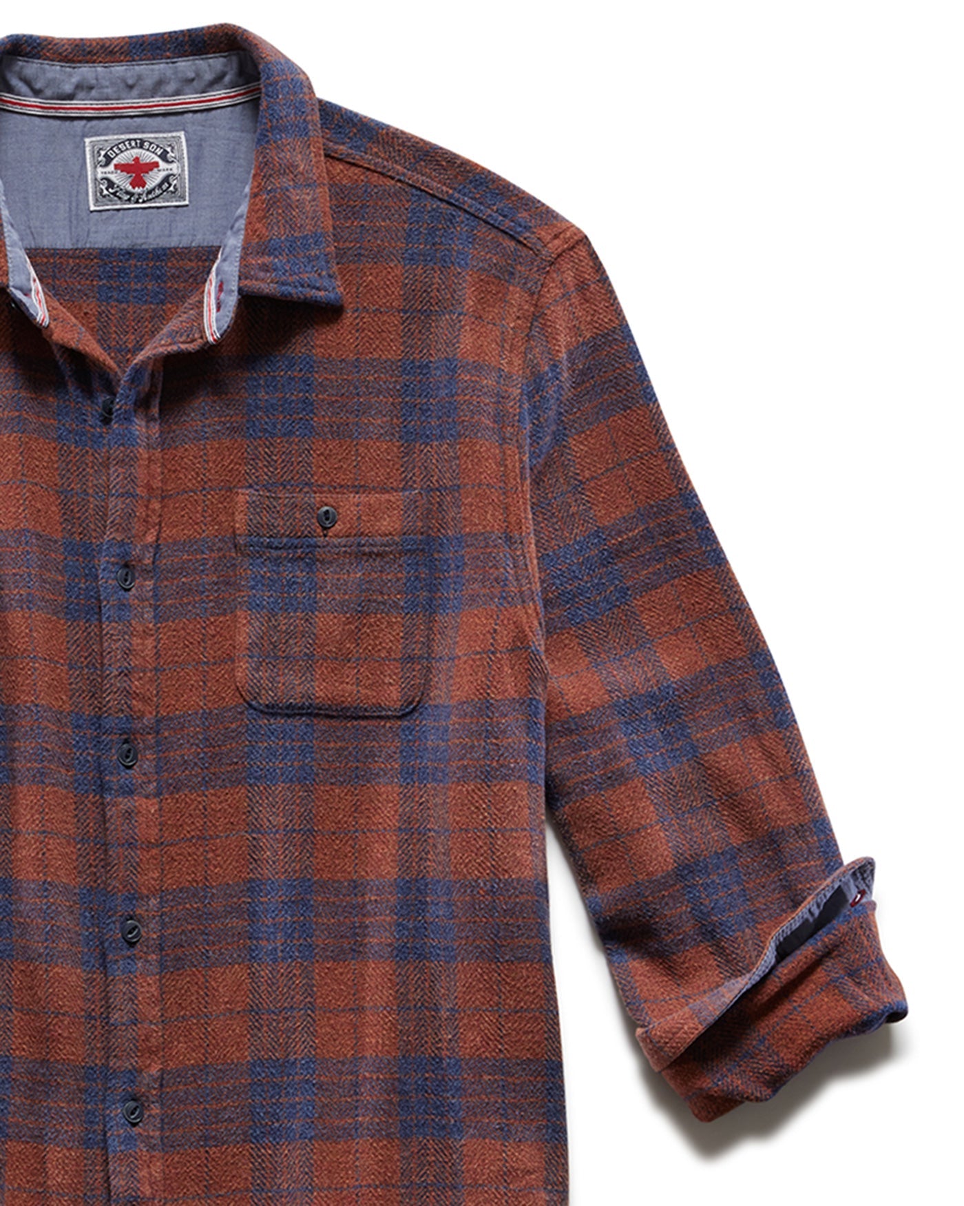 RYE VINTAGE WASHED FLANNEL SHIRT - RUST/NAVY