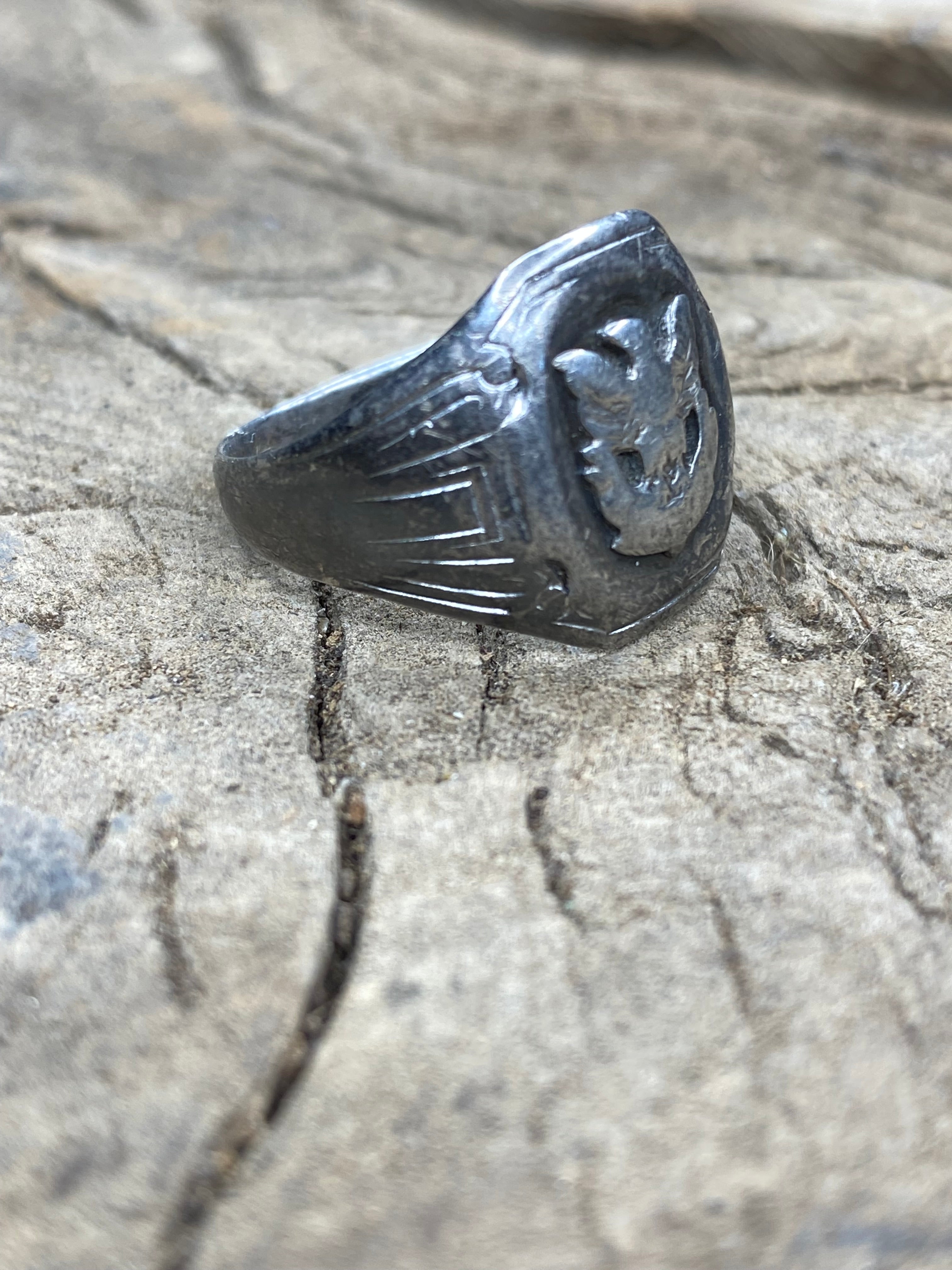 Vintage Sterling Silver Military Signet Ring - Size 10.5