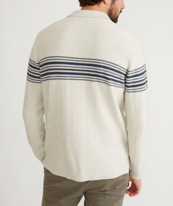 Ellias Chest Stripe Sweater Polo in Pearl/Dark Indigo