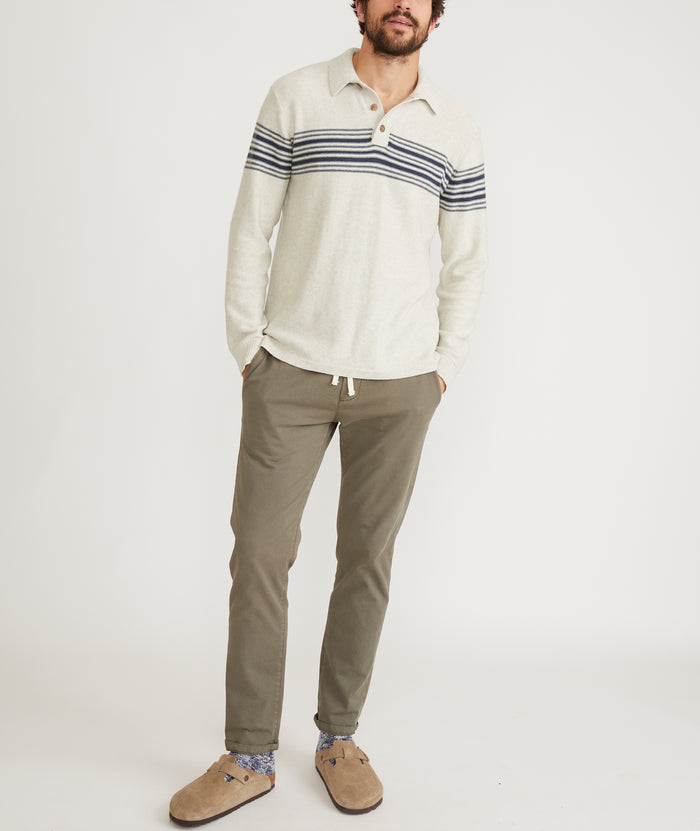 Ellias Chest Stripe Sweater Polo in Pearl/Dark Indigo