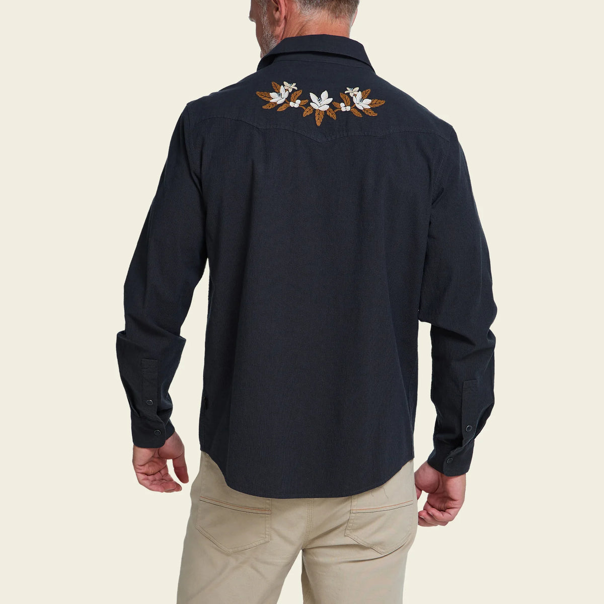 Crosscut Deluxe Snapshirt - Orange Blossoms : Antique Black