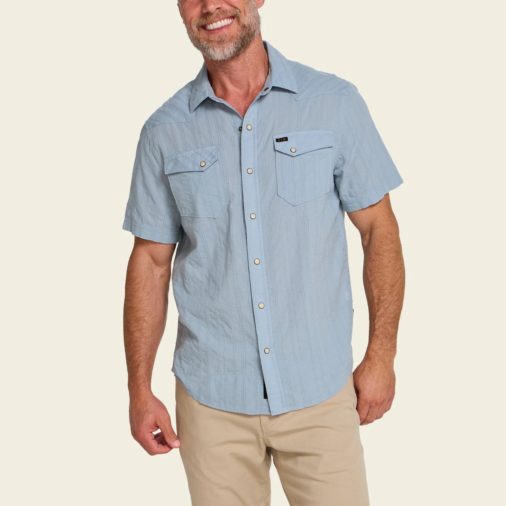 H Bar B Snapshirt - Eyelet Stripe : Sky Blue