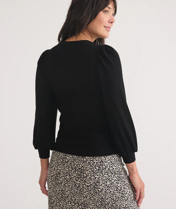 Lexi Rib Puff Sleeve Top in Black
