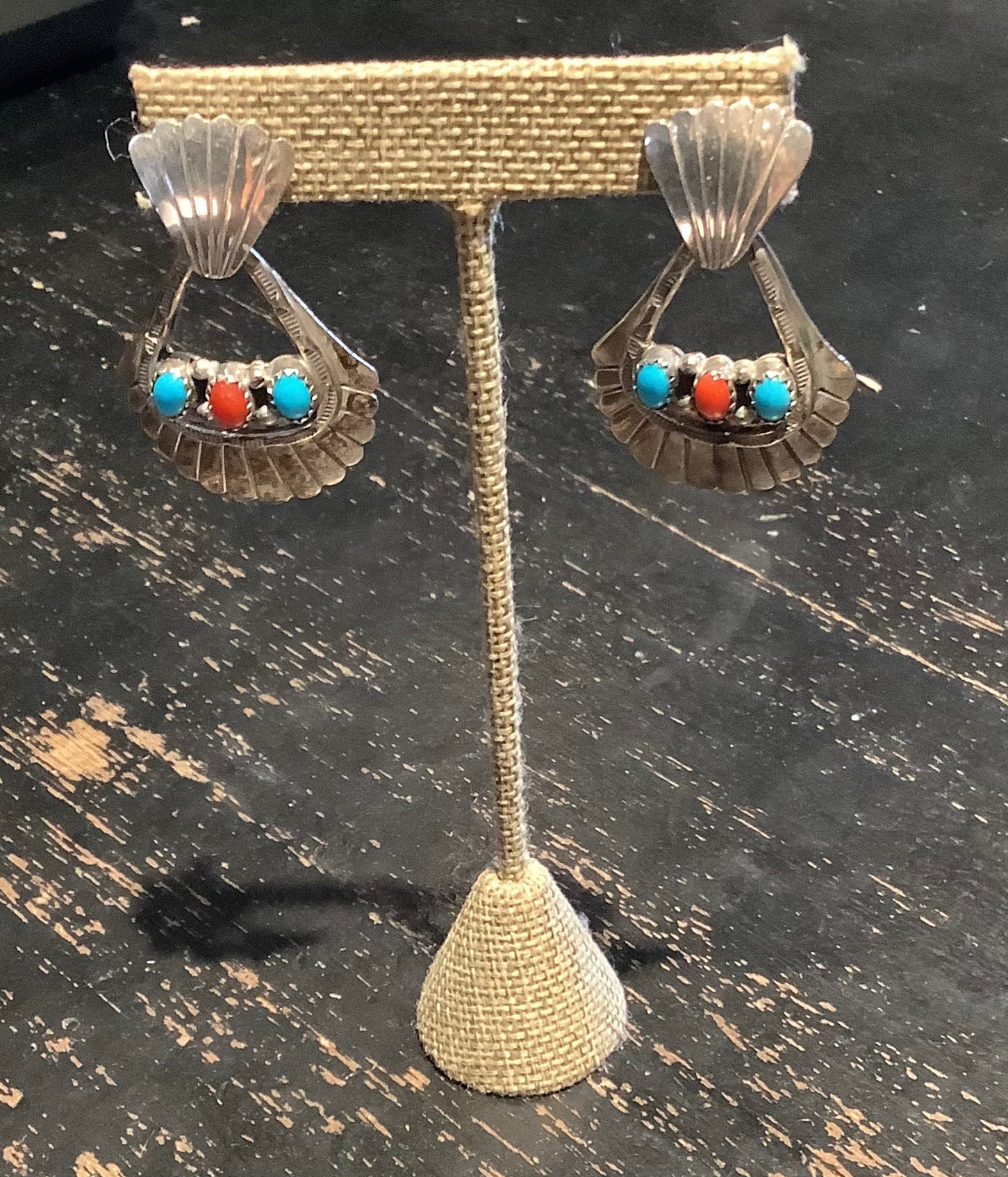 Vintage Sterling Silver Turquoise and Coral Earrings