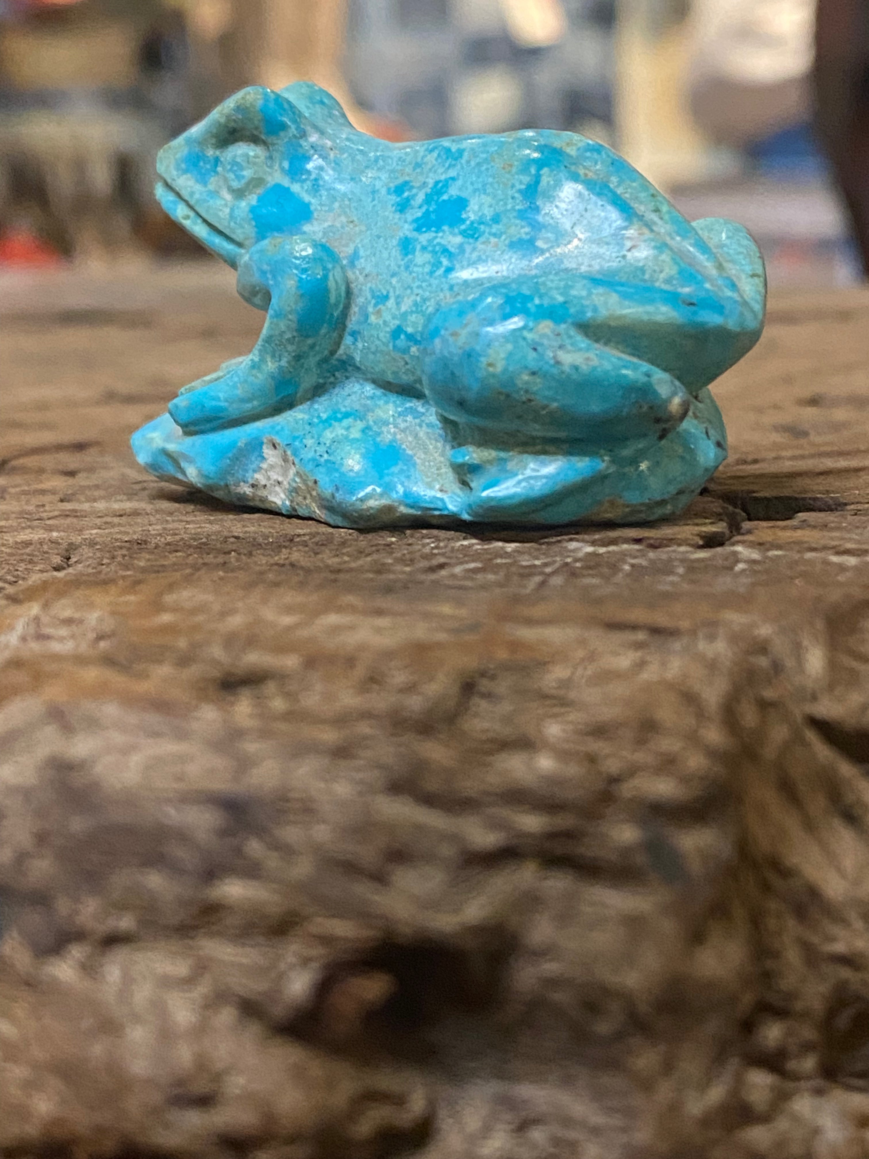 Hand Carved Sleeping Beauty Turquoise Frog