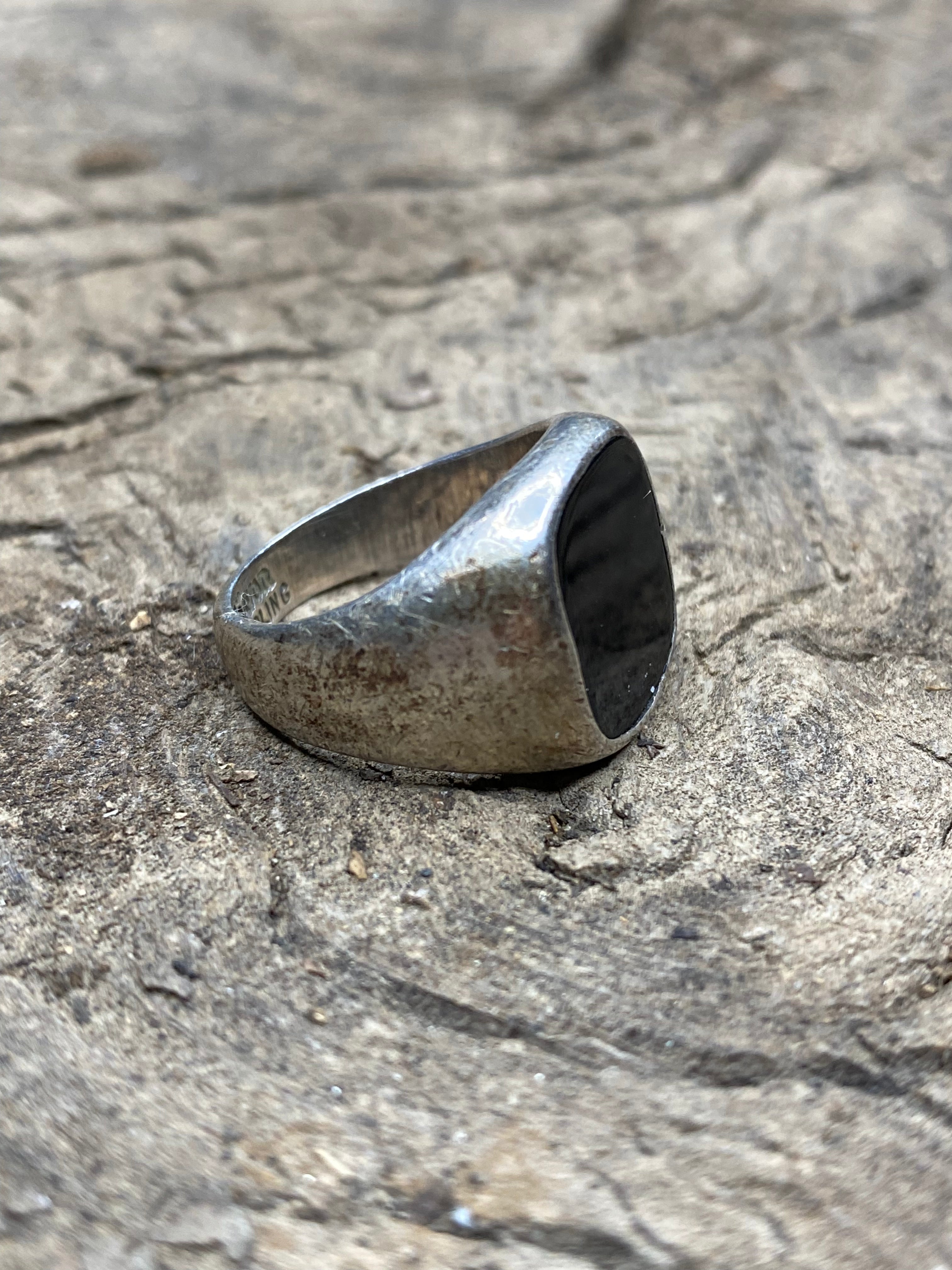 Vintage Black Onyx Sterling Silver Men's Signet Ring - Size 7.5