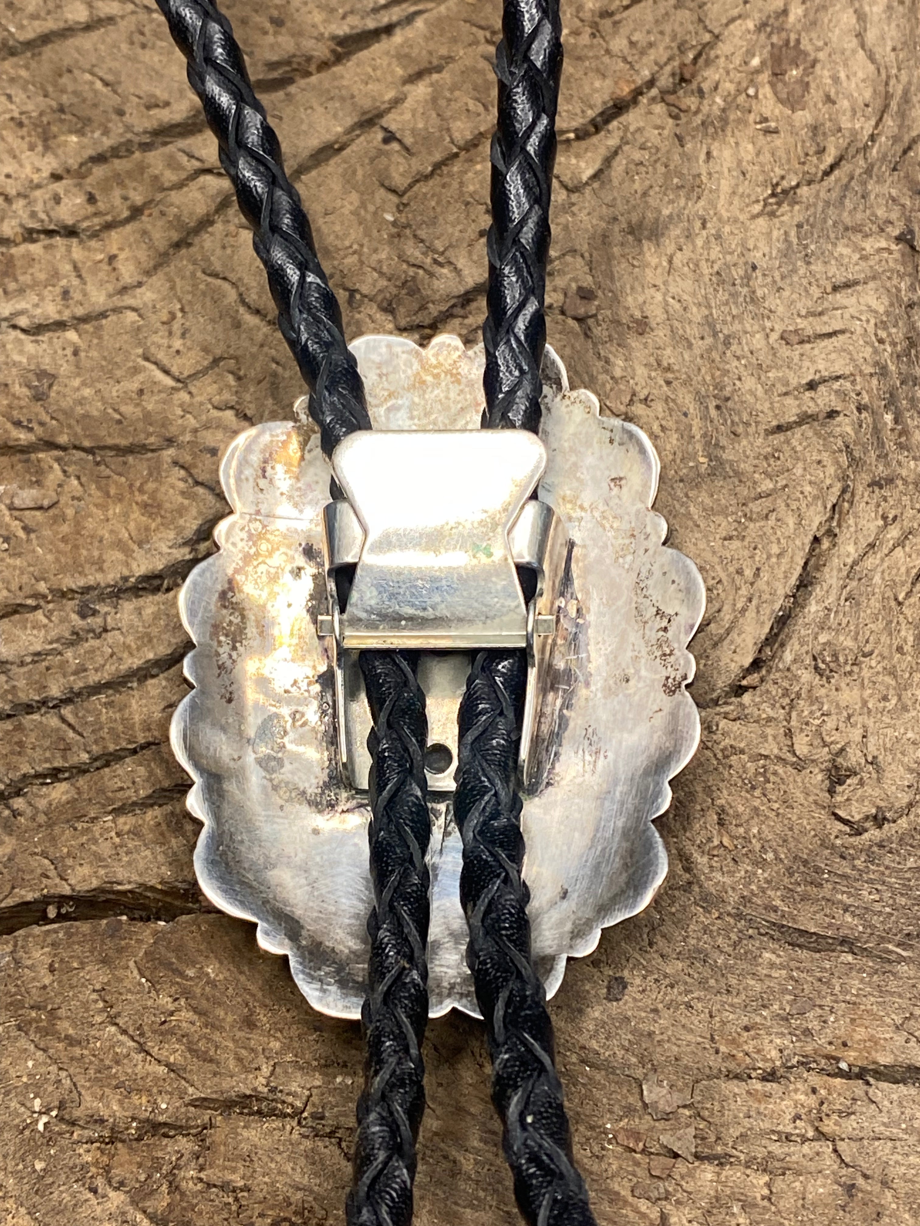 Vintage Turquoise Silver Zuni Needlepoint Bolo Tie