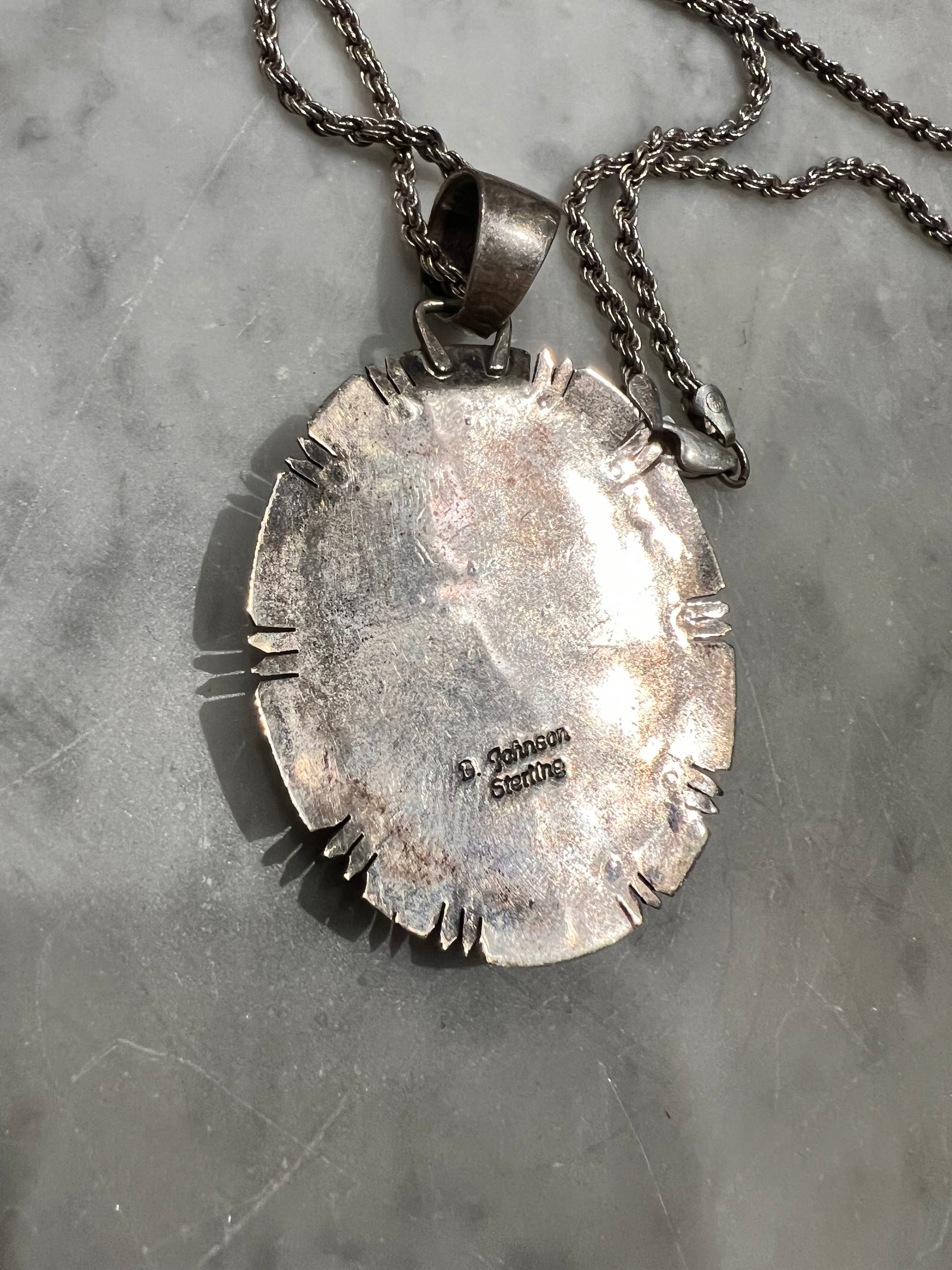 Navajo B. Johnson Sleeping Beauty Turquoise Sterling Cluster Pendant & Necklace