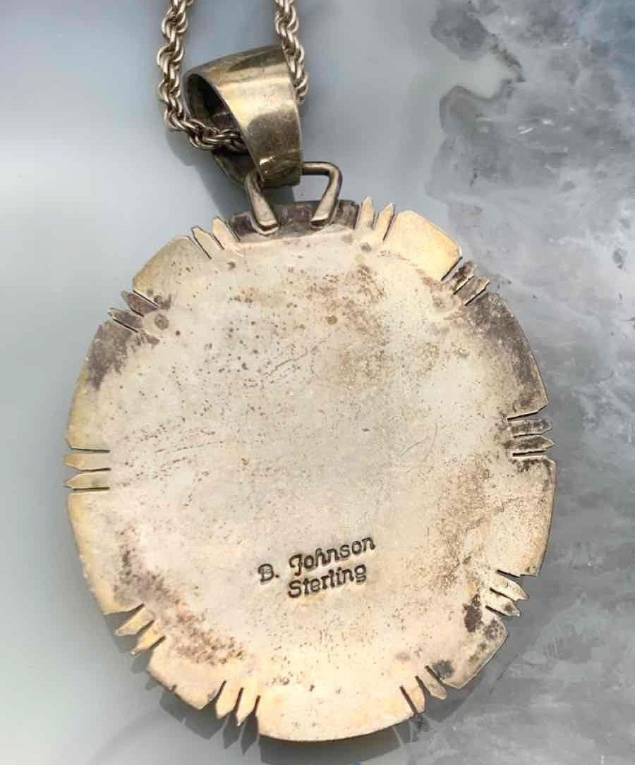 Navajo B. Johnson Sleeping Beauty Turquoise Sterling Cluster Pendant & Necklace