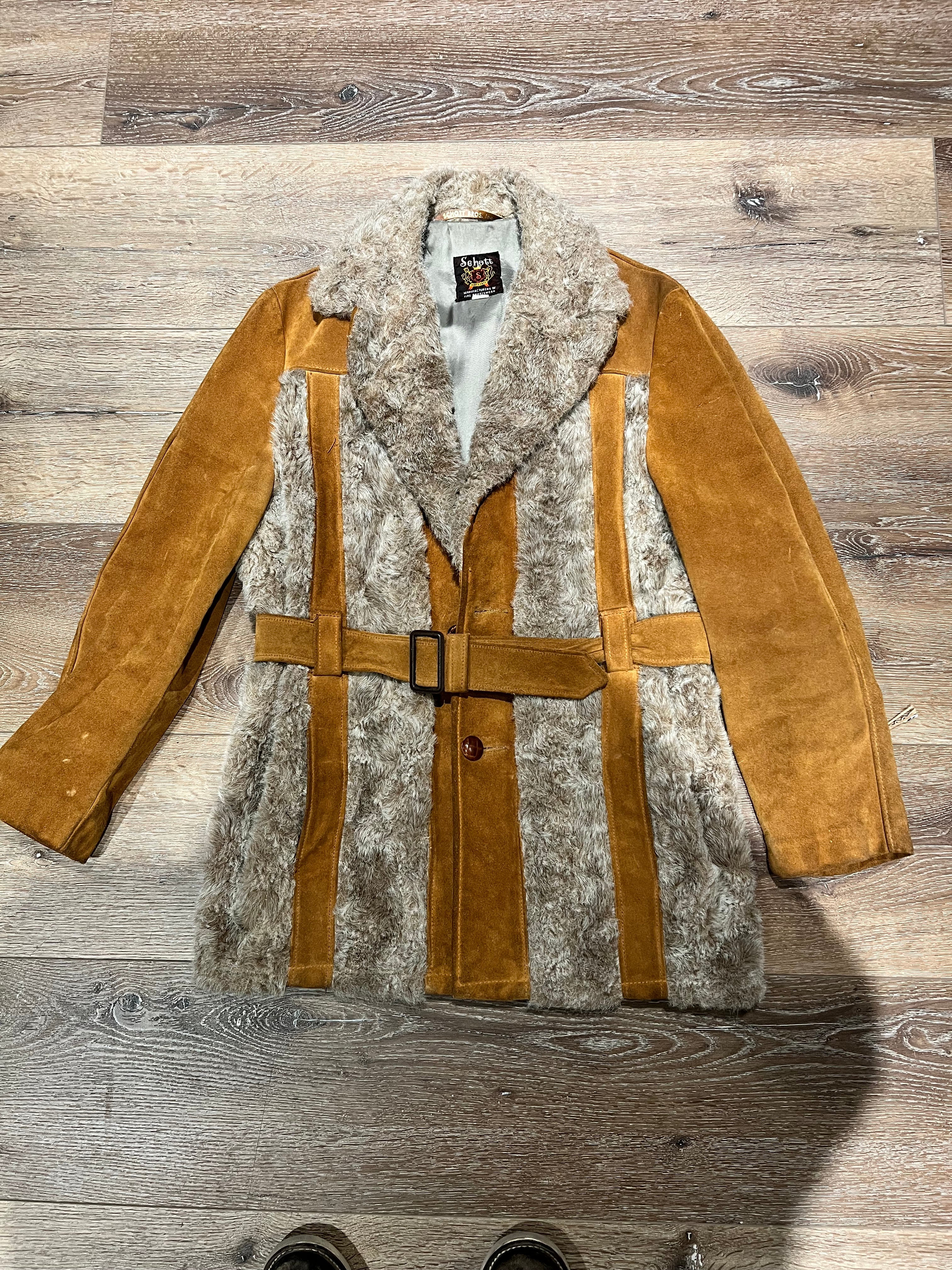 Rare Vintage Schott Men's Suede Belted Coat