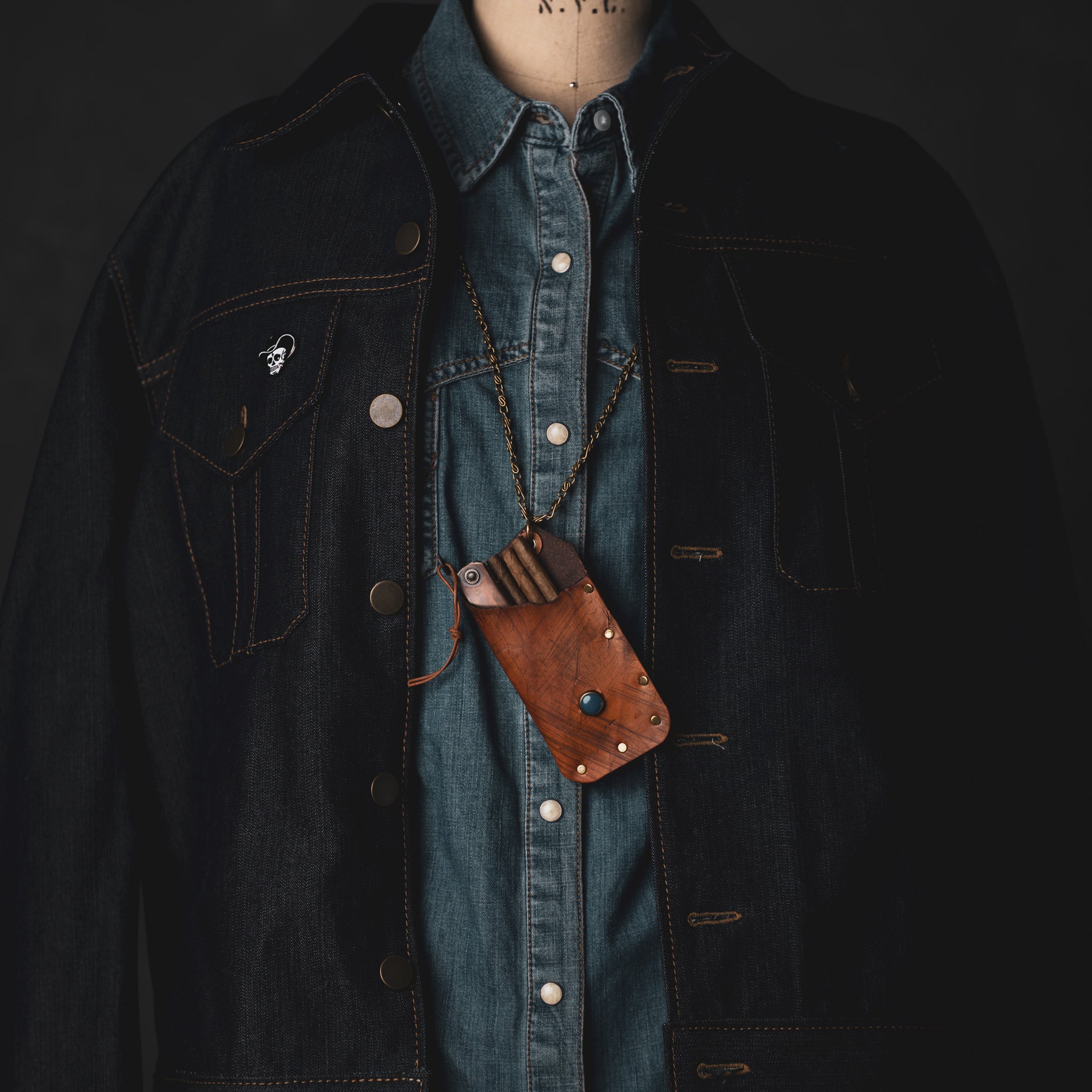 Custom Cave + Post Leather Pouch Necklace