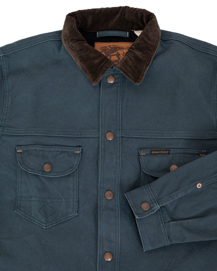 Indigofera Fargo Trucker Jacket, Smithson Canvas, Petrol