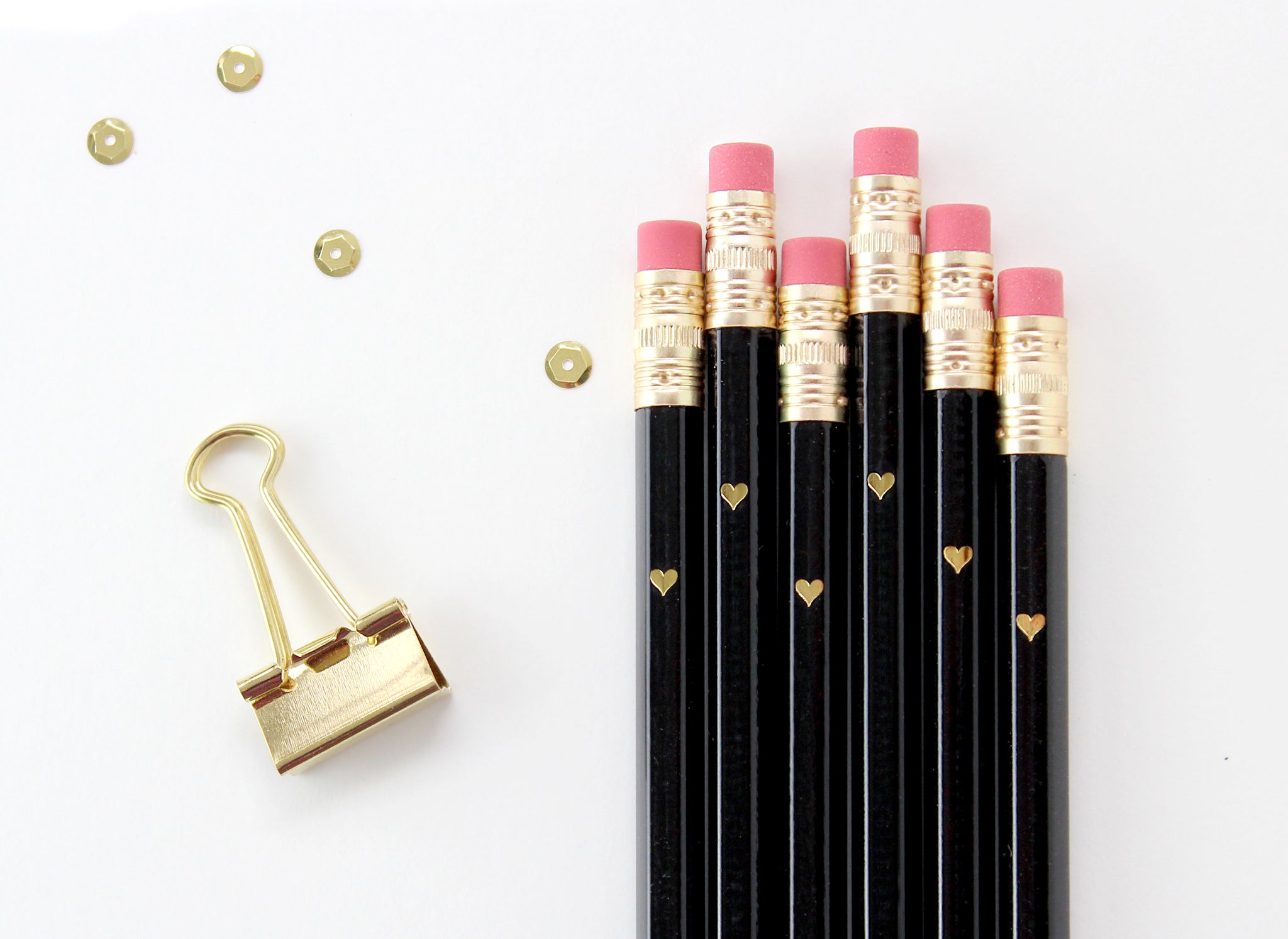 Mini Pencils - Gold Heart/Black