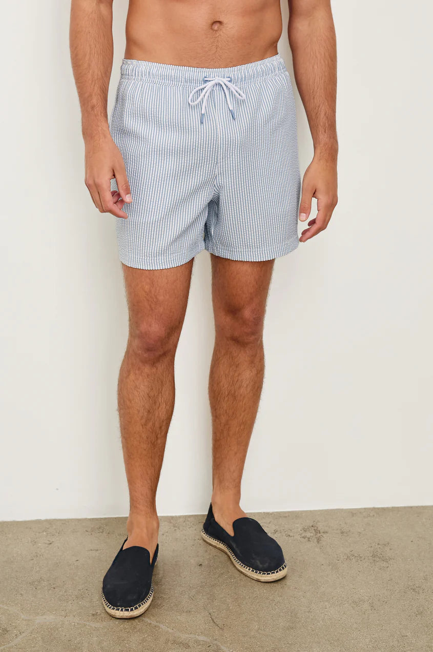 La Brea Swim Short - Blue White Seersucker