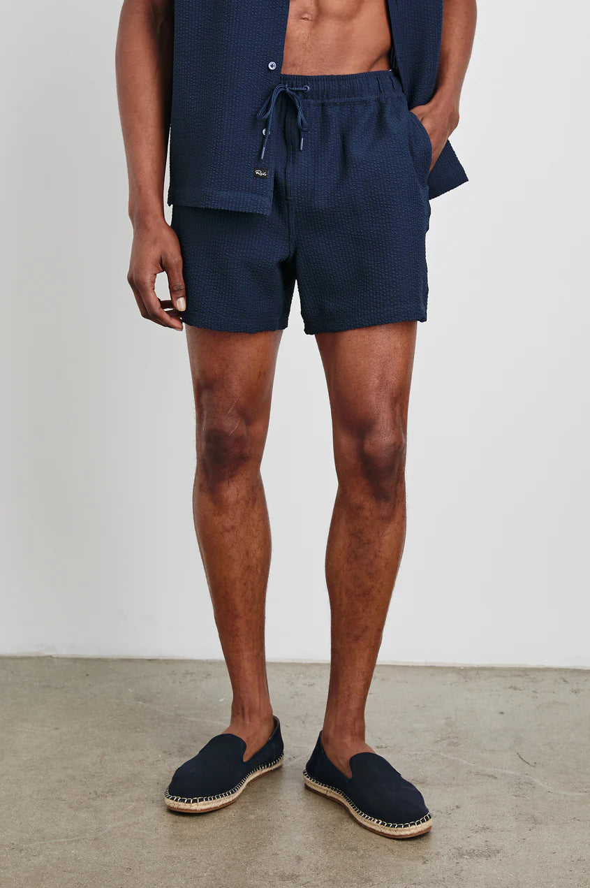 La Brea Swim Short - Navy Seersucker