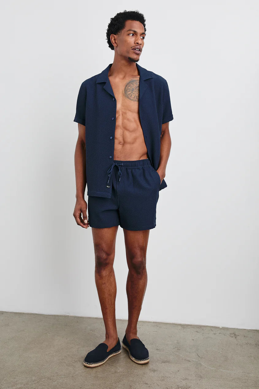 La Brea Swim Short - Navy Seersucker