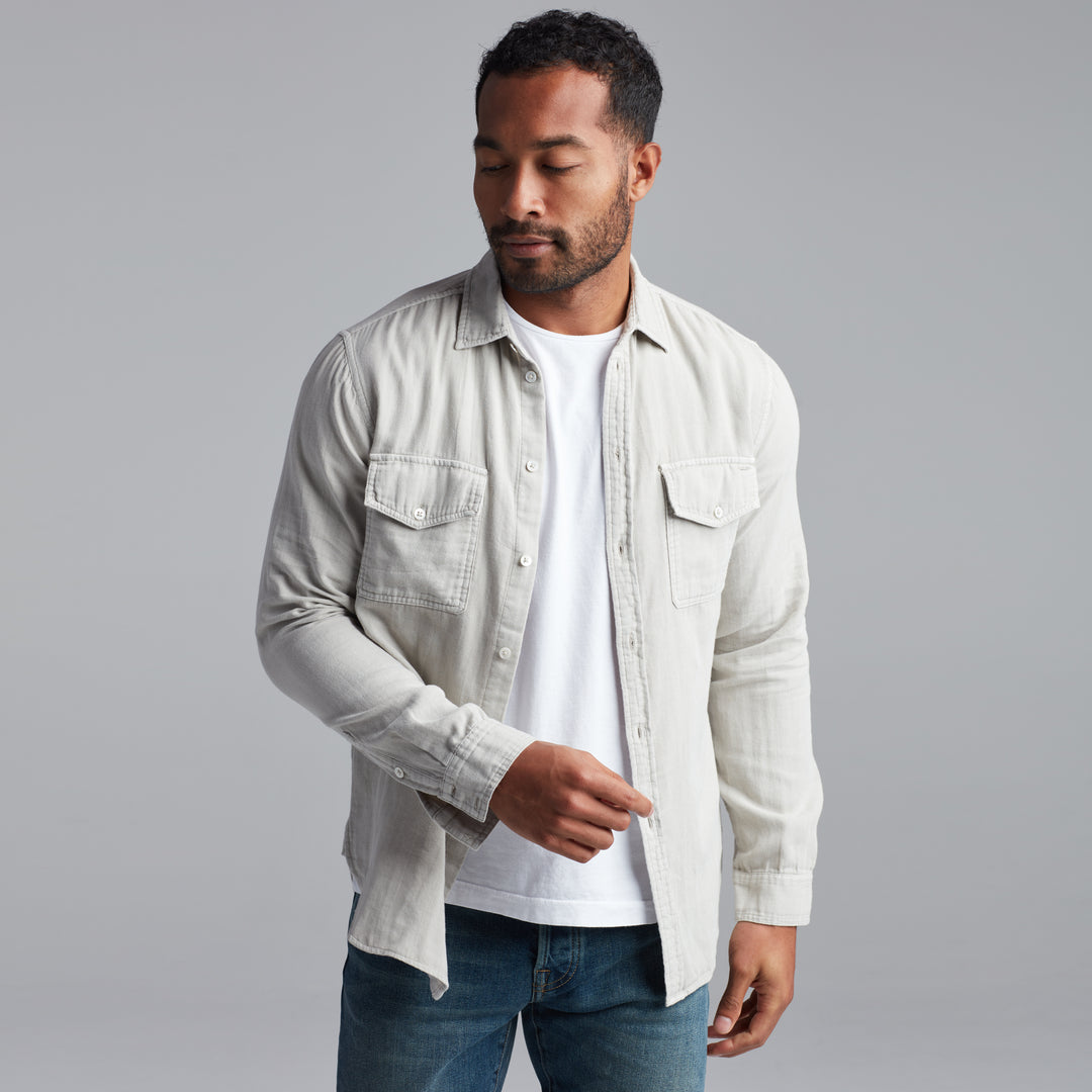 LEEDS DOUBLE LAYER COTTON GAUZE SHIRT - CHALK