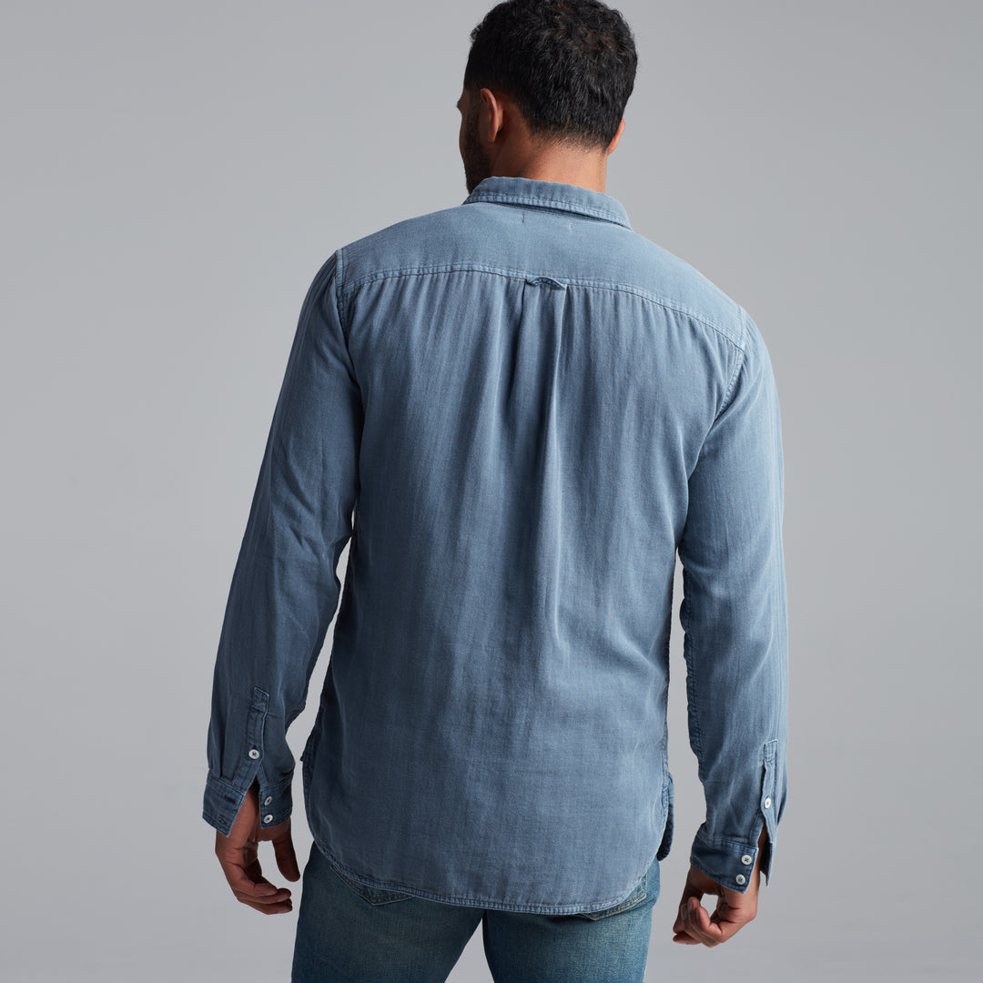 LEEDS DOUBLE LAYER COTTON GAUZE SHIRT - PACIFIC BLUE