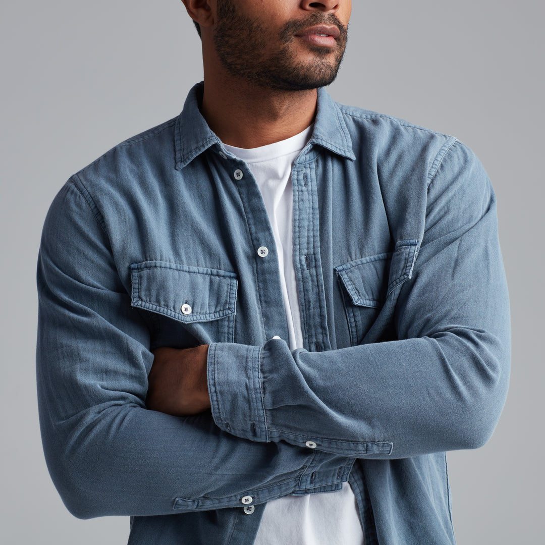 LEEDS DOUBLE LAYER COTTON GAUZE SHIRT - PACIFIC BLUE