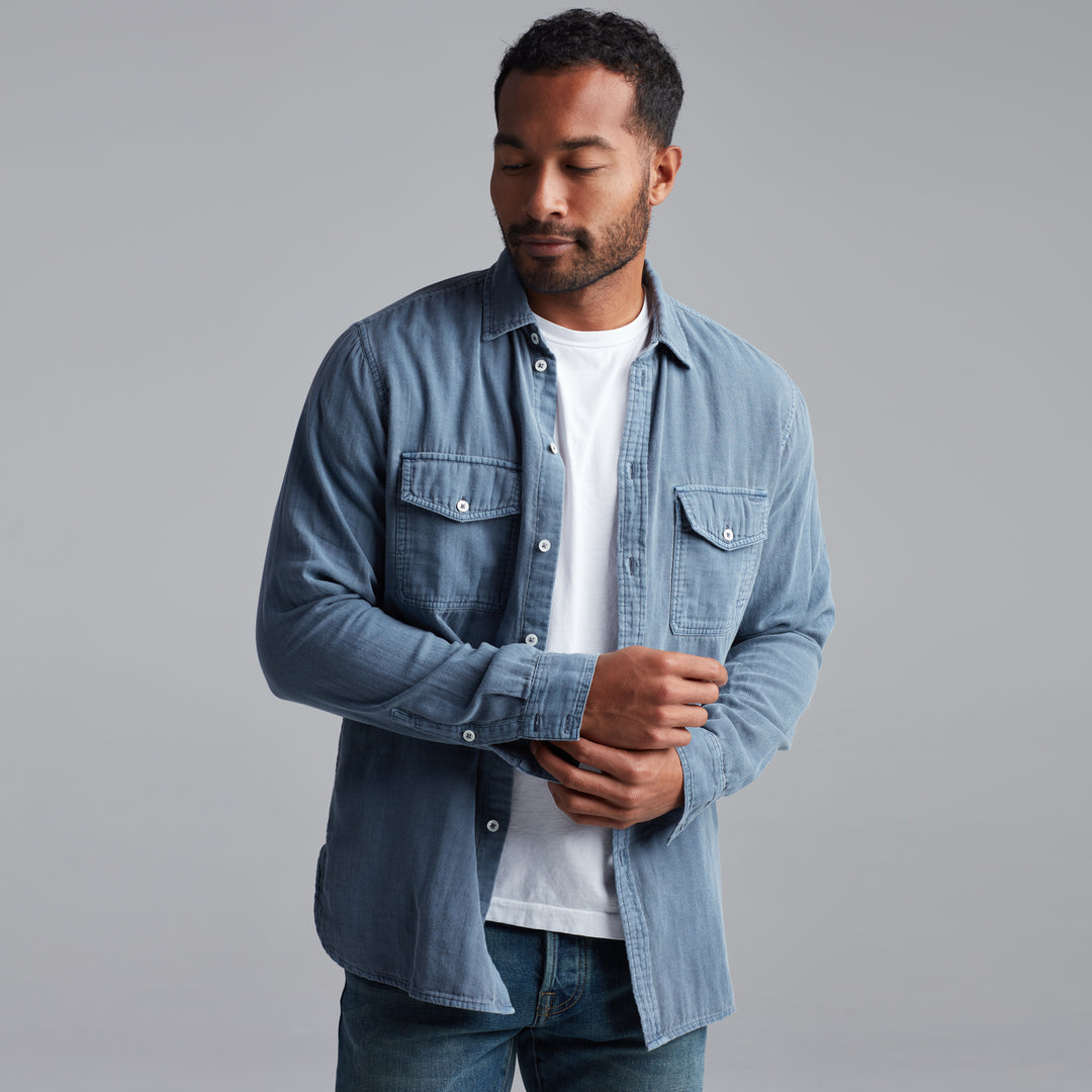 LEEDS DOUBLE LAYER COTTON GAUZE SHIRT - PACIFIC BLUE