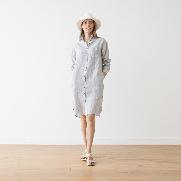 Linen Shirt Dress Silver Melange Paula