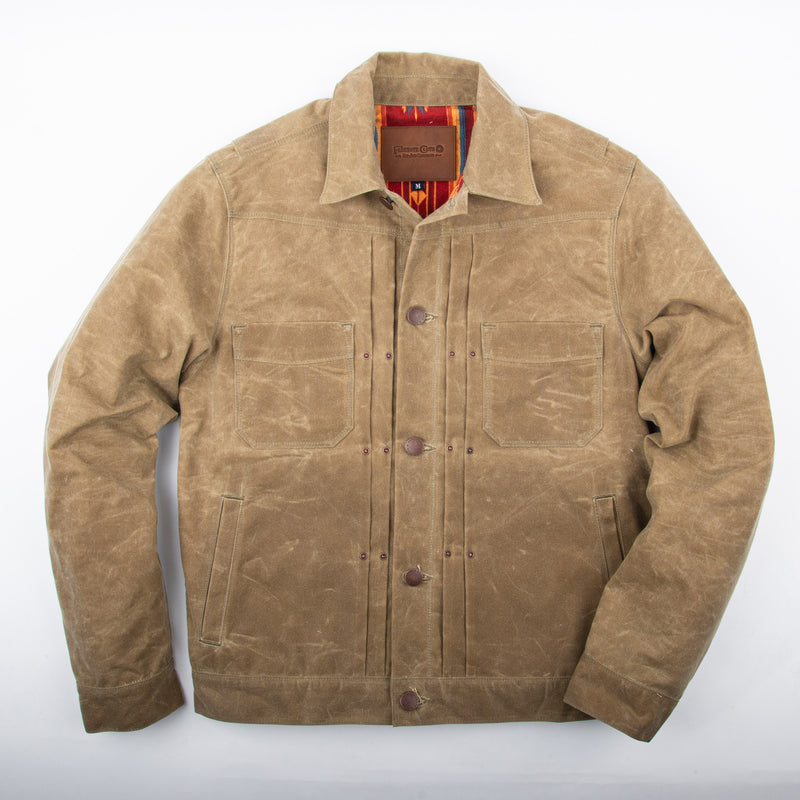 RIDERS JACKET WAXED CANVAS TOBACCO WITH TUMBLEWEED RED INTERIOR