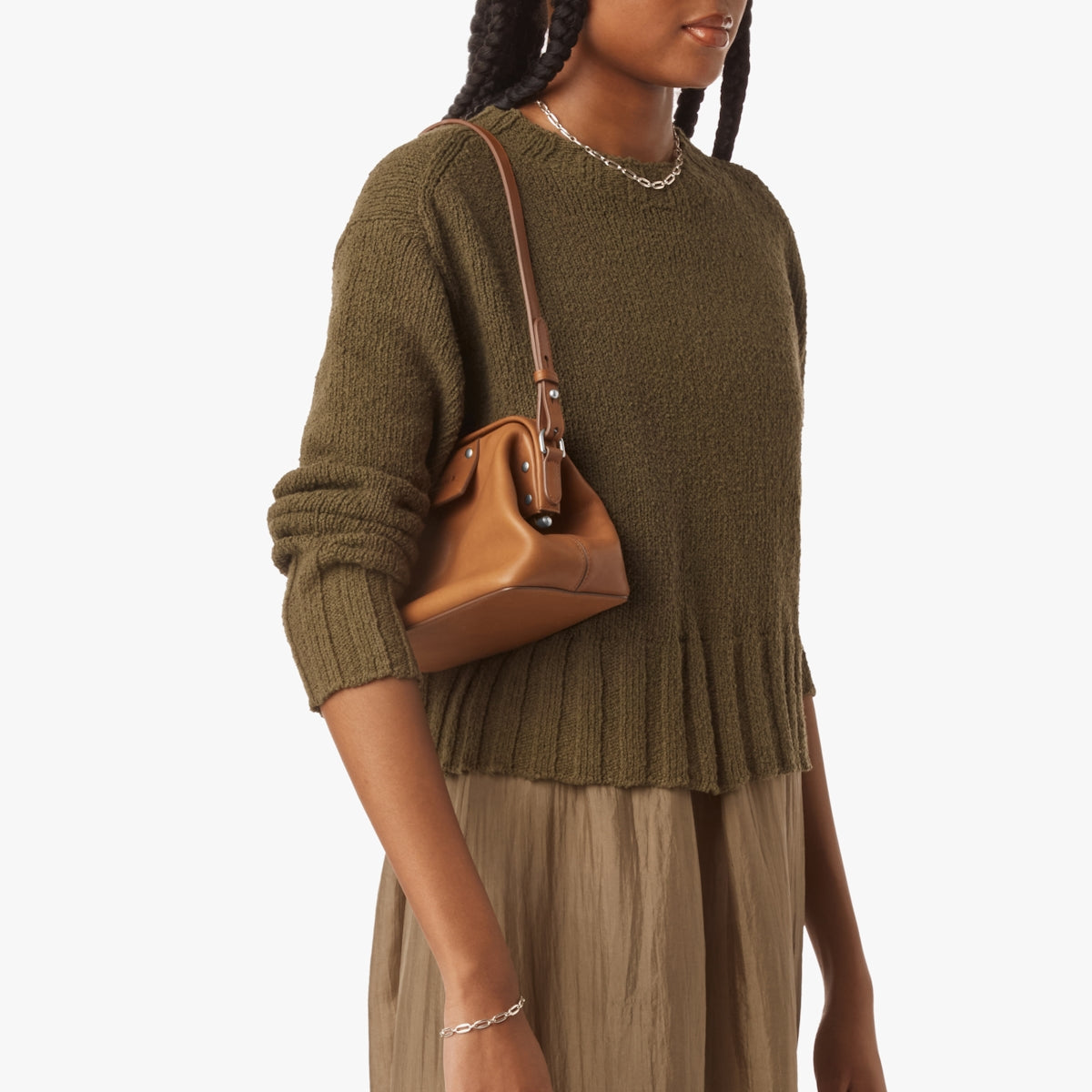 Rivet Frame Shoulder Bag - Natural Leather