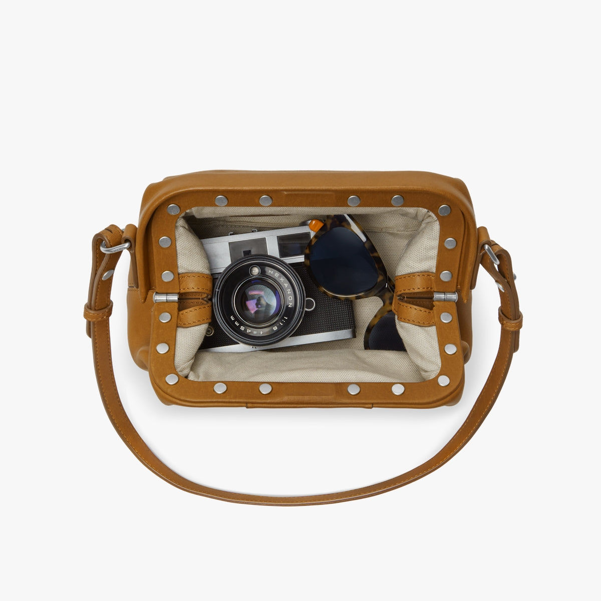 Rivet Frame Shoulder Bag - Natural Leather