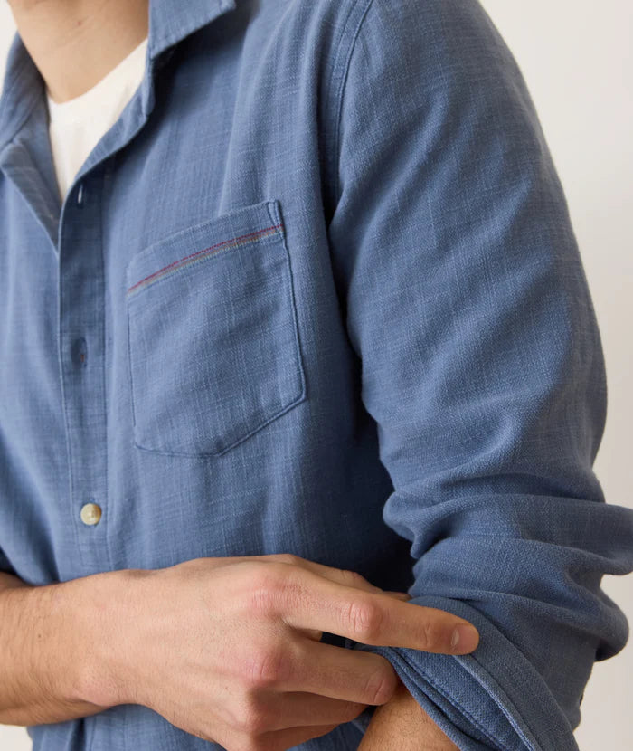 Stretch Selvage Long Sleeve Shirt - Coronet Blue