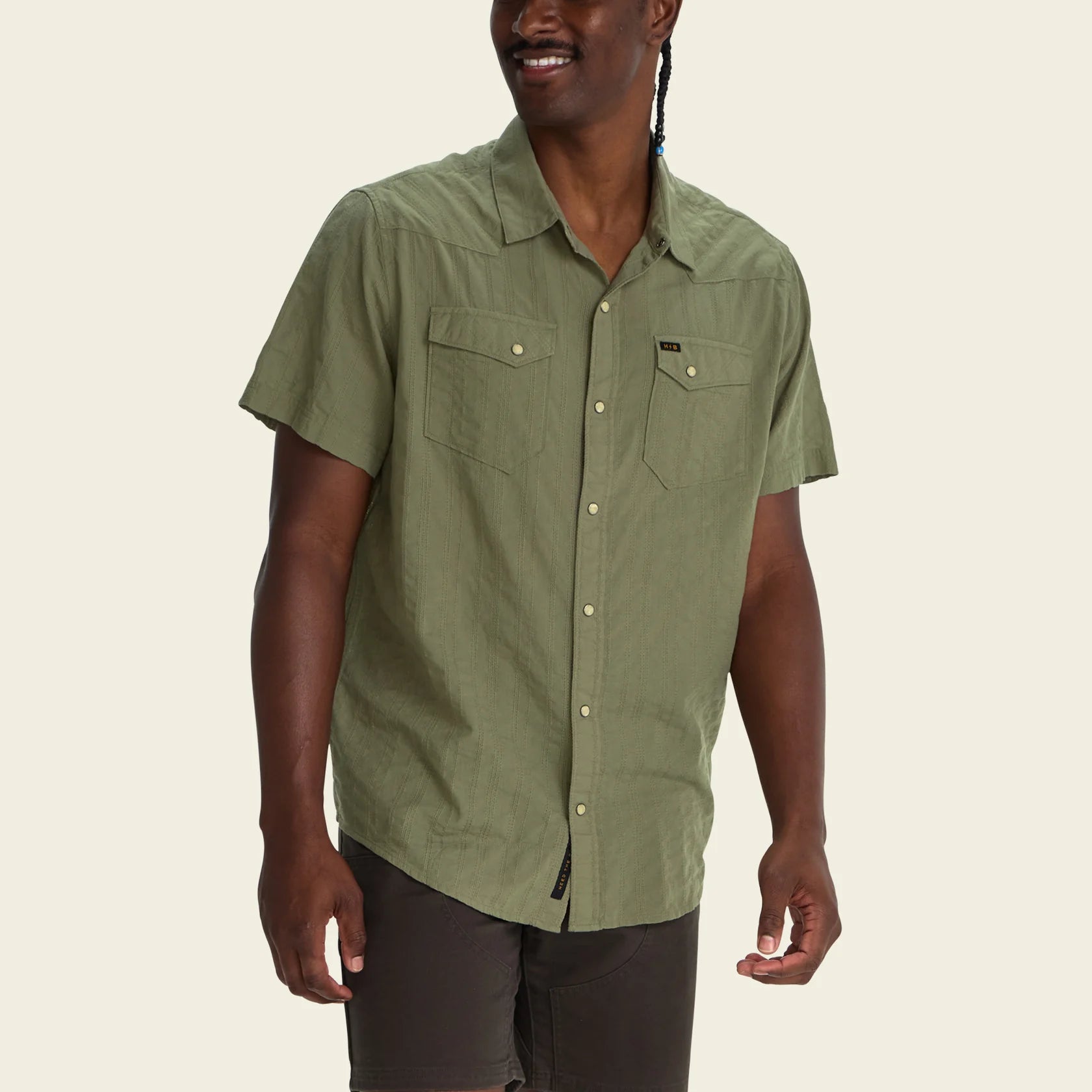 H Bar B Snapshirt - Eyelet Stripe : Cadet