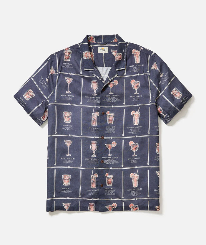 Tencel Linen Resort Shirt - Navy Happy Hour Print