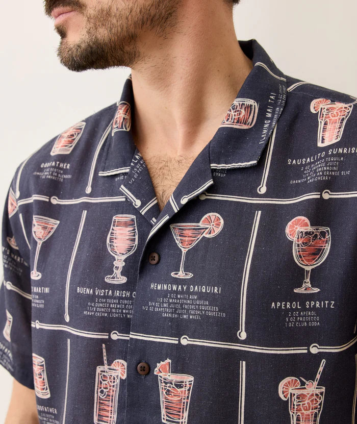 Tencel Linen Resort Shirt - Navy Happy Hour Print