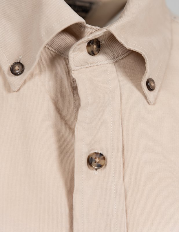 Pinwale Cotton Corduroy Button Down Shirt - Stone